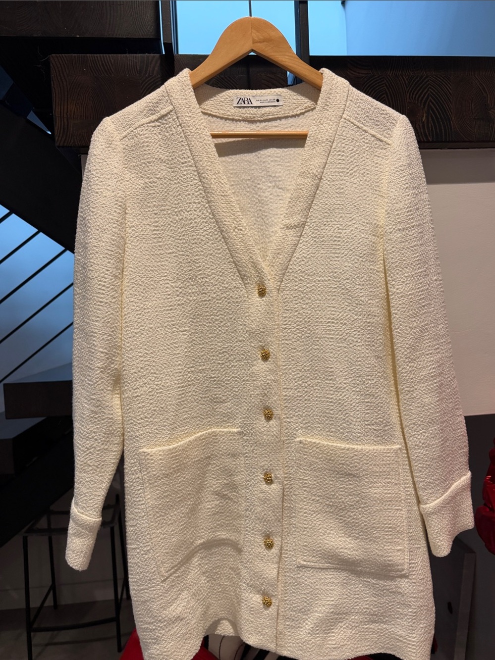 Zara Cream Textured Button-Front Dress Cardigan
